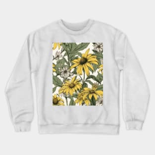 Black-Eyed Susan Flower Pattern - Wildflower Illustration Crewneck Sweatshirt